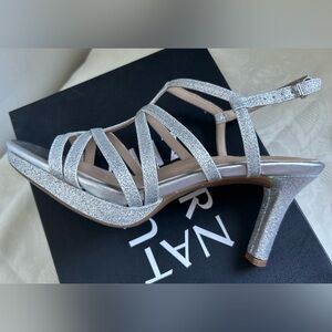 Baylor Strappy Silver Glitter Dress High Heel Sandals Size 9.5W